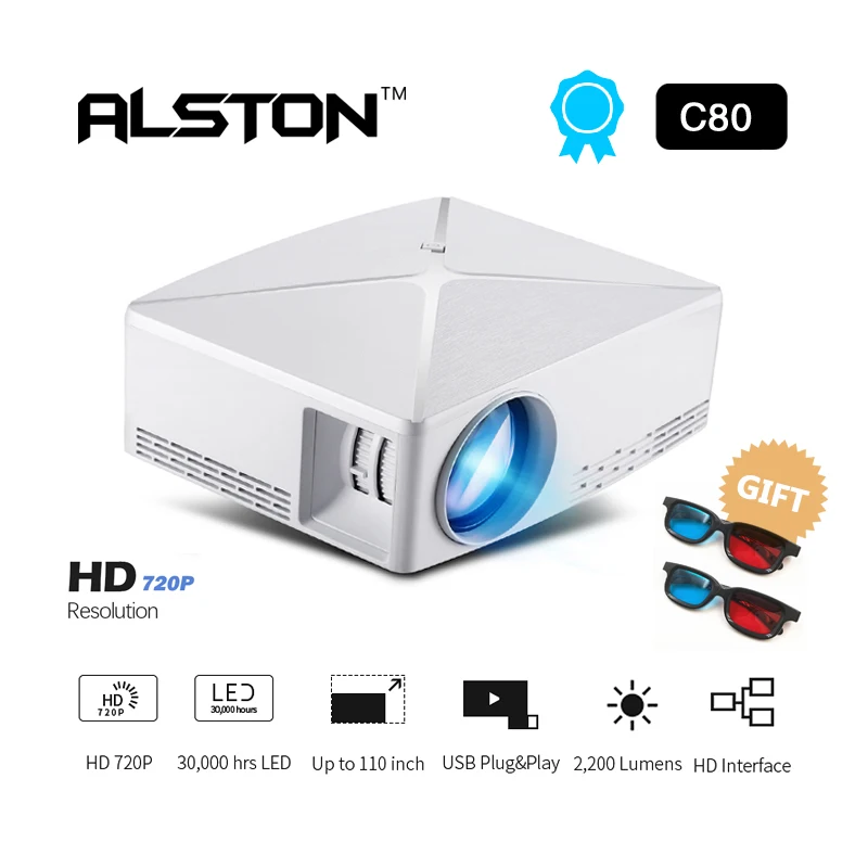 ALSTON минипроектор HD C80 720 x bluetooth проектор Видео Android 1280 (дополнительно UP. 6 Beamer wifi