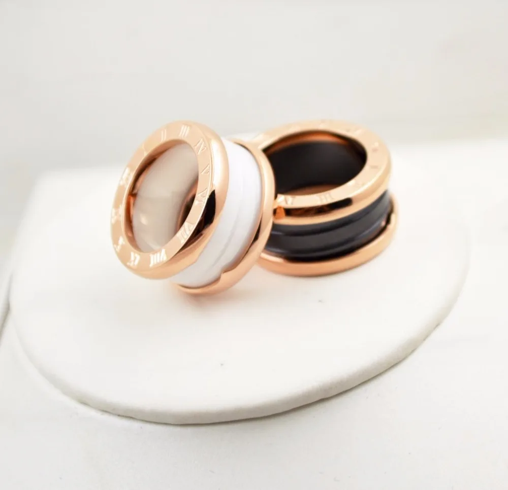 

Brand new 316L Stainless Steel ceramic Rings Black/White ceramics Rings Fashion rose gold Wedding Rings for Women Men gifts