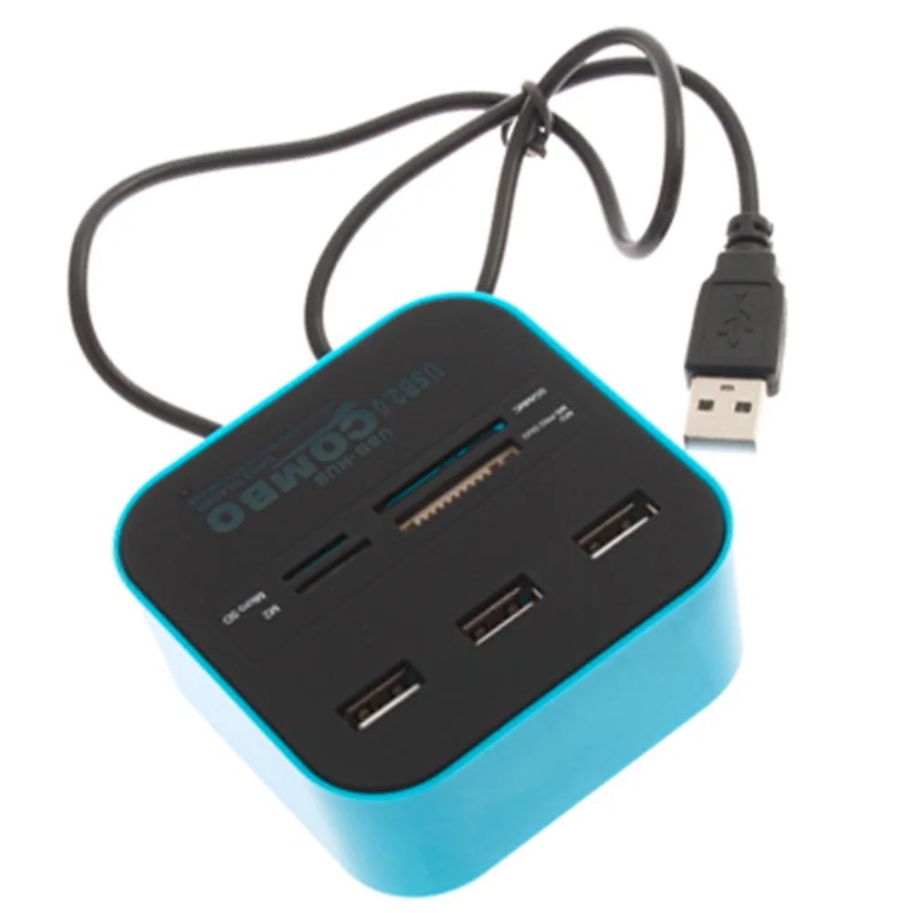 1 шт. USB 2,0 концентратор Combo все в одном многофункциональное устройство для чтения карт с 3 портами для карты памяти SD/MMC/M2/MS голубой цвет C1