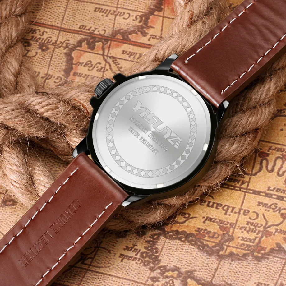 YISUYA Top Mens Watches Date Week Display Quartz Wristwatches Men Military Pilot Roman Numbers Male Sports Genuine Leather Clock (15)