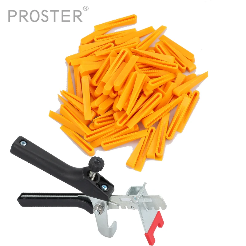 

Proster Large Tile Flooring Wall Leveling Spacer D Type System Pliers Tool 100 Pcs Wedges & 100 Pcs Clips with a Plier Tool Kit