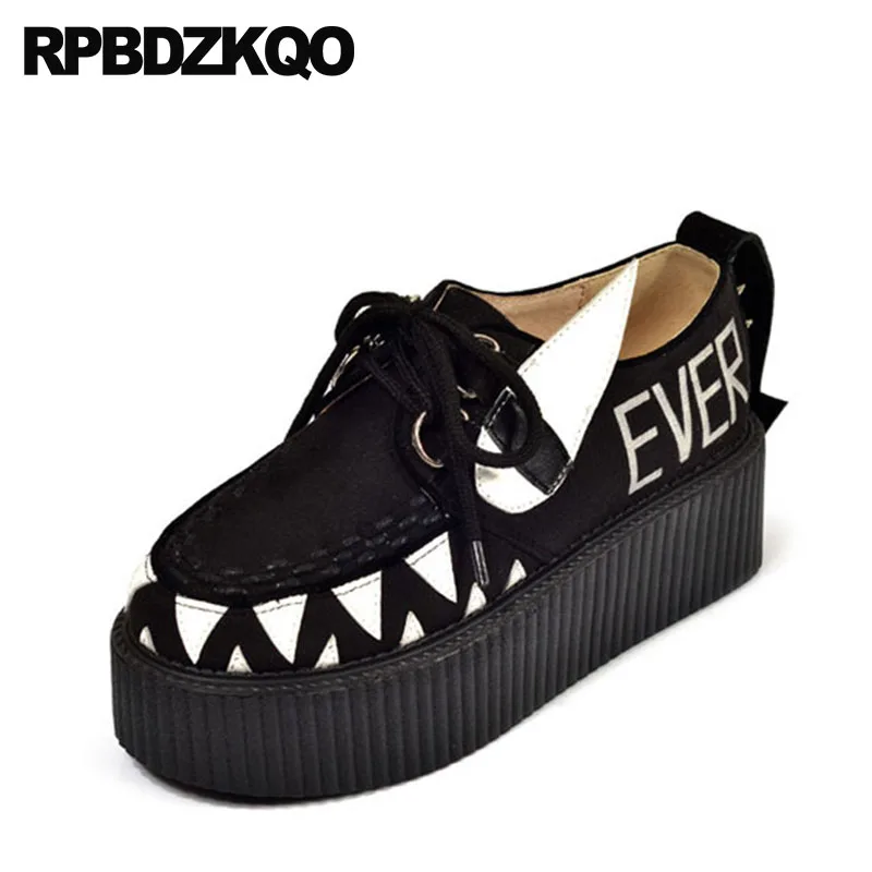 

Stud Wedge Lace Up Velvet Round Toe Rivet Platform Shoes Women Creepers Harajuku Genuine Leather Plus Size Multi Colored Fashion