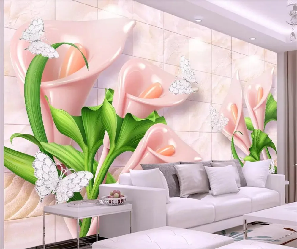 

beibehang Custom Wallpaper 3D Calla Lily Stereo Marble Pattern Embossed Soft Bag Jewelry Background papel de parede wall paper