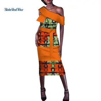 

Fashion Patchwork African Wax Print Dresses for Women Bazin Riche One-shoulder Dress Traditional African Style Clothing WY130