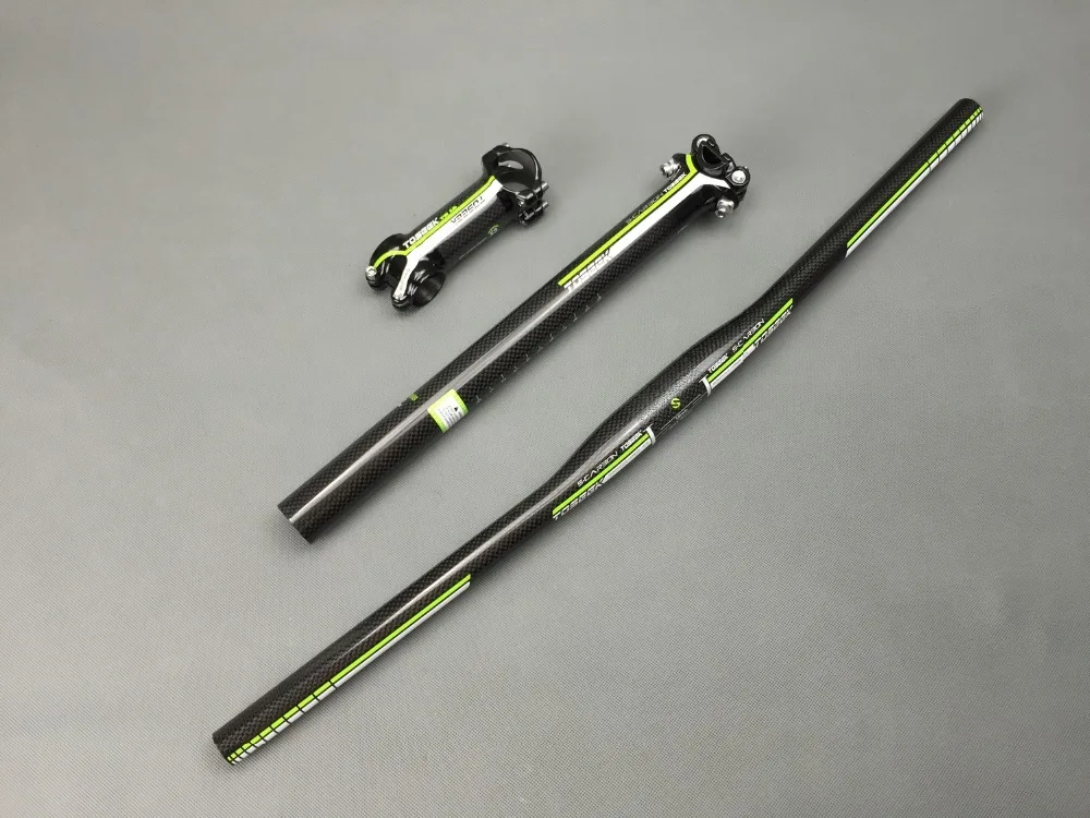 super light TOSEEK full carbon MTB bicycle flat handlebar + light stem