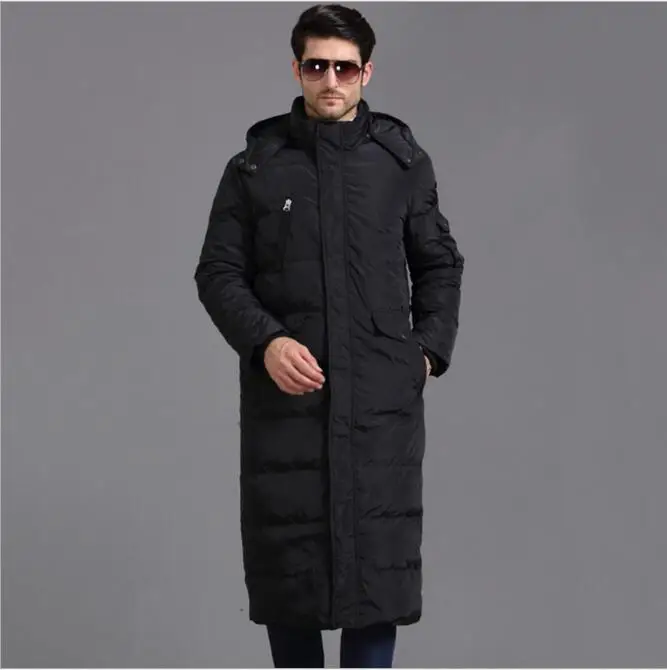 Зимняя куртка, мужское пуховое пальто, 90% утиный пух, длинные пальто, Толстая Теплая мужская верхняя одежда, парка, мужские пальто размера плюс, WLF086 - Цвет: Черный