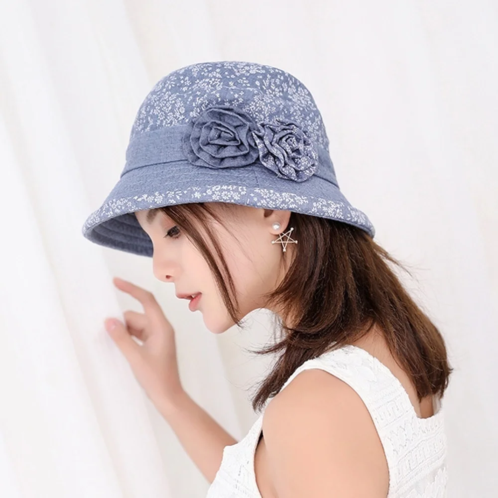 

New Fashion Summer Women High Quality Cotton Print Elegant Flower Bucket Fisherman Hat Outdoor Casual Crimping Beach Sun Cap