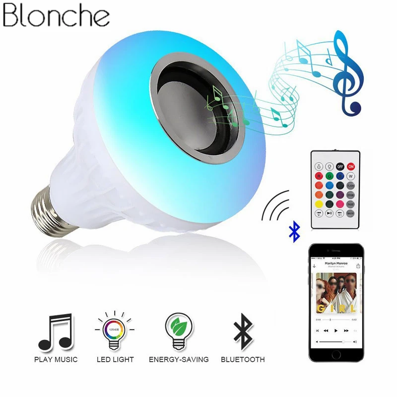 

E27 Smart RGB RGBW Wireless Bluetooth Speaker Bulb Lamp Music Playing Dimmable 12W LED Light Player with 24 Keys Remote Control