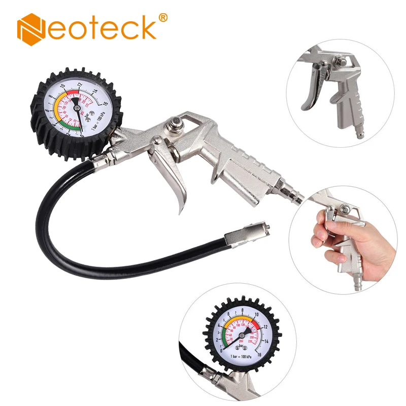 

Neoteck 0-220PSI Tyre Air Inflator Dial Pressure Meter Gauge 16 BAR Air Tyre Inflator with Gauge For Car Van Tool Air Compressor