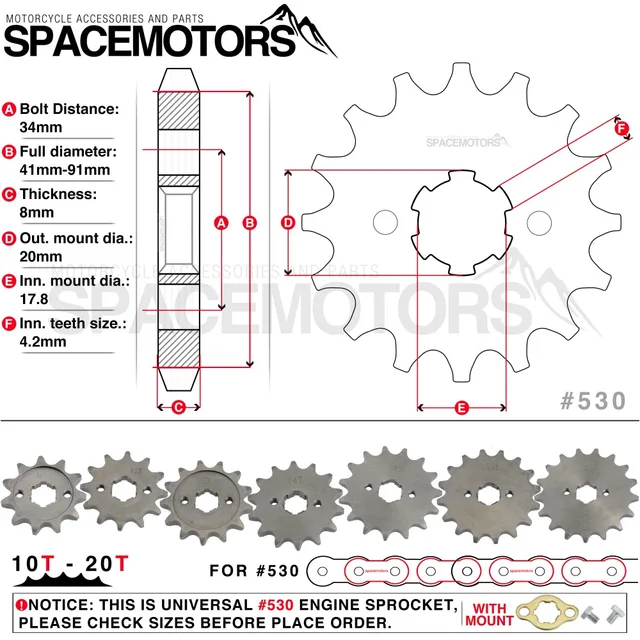 530 Chain & Sprocket Kit For GY6 150cc-250cc Engines - 32T Rear, 16T Front, 92-Link Chain