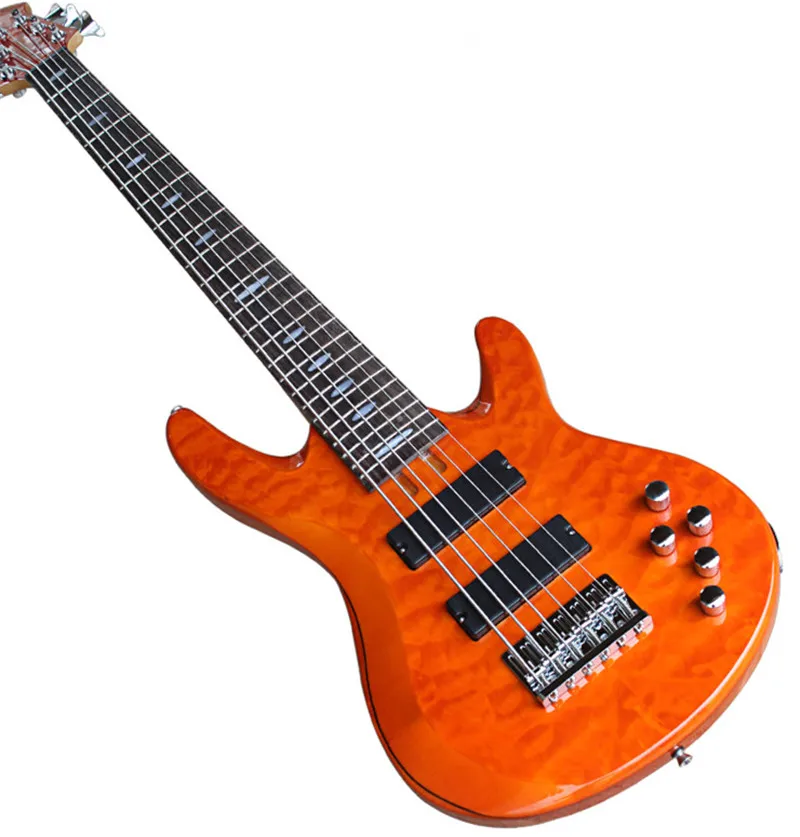 

Special Orange Electric Bass Guitar with Active Circuit,Tree-burl Veneer,Maple Fretboard,Golden Hardware,can be customized