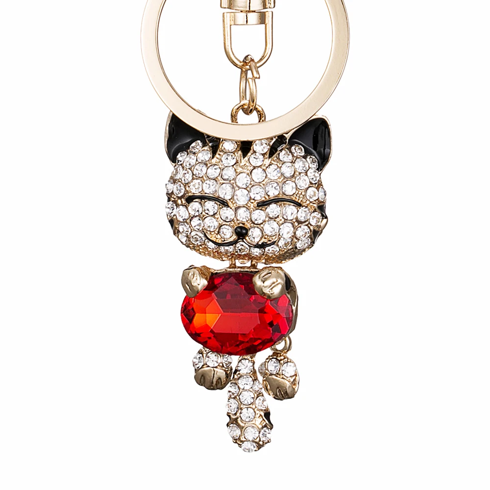 Crystal Rhinestone Metal Cat Keychain Novelty Gifts Couple Key Chain