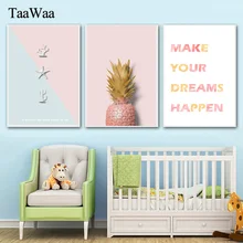 TAAWAA Motivational Poster Quotes Pink Pineapple Decorative Pictures Nordic Style Wall Art Canvas Painting for Lving Room Home