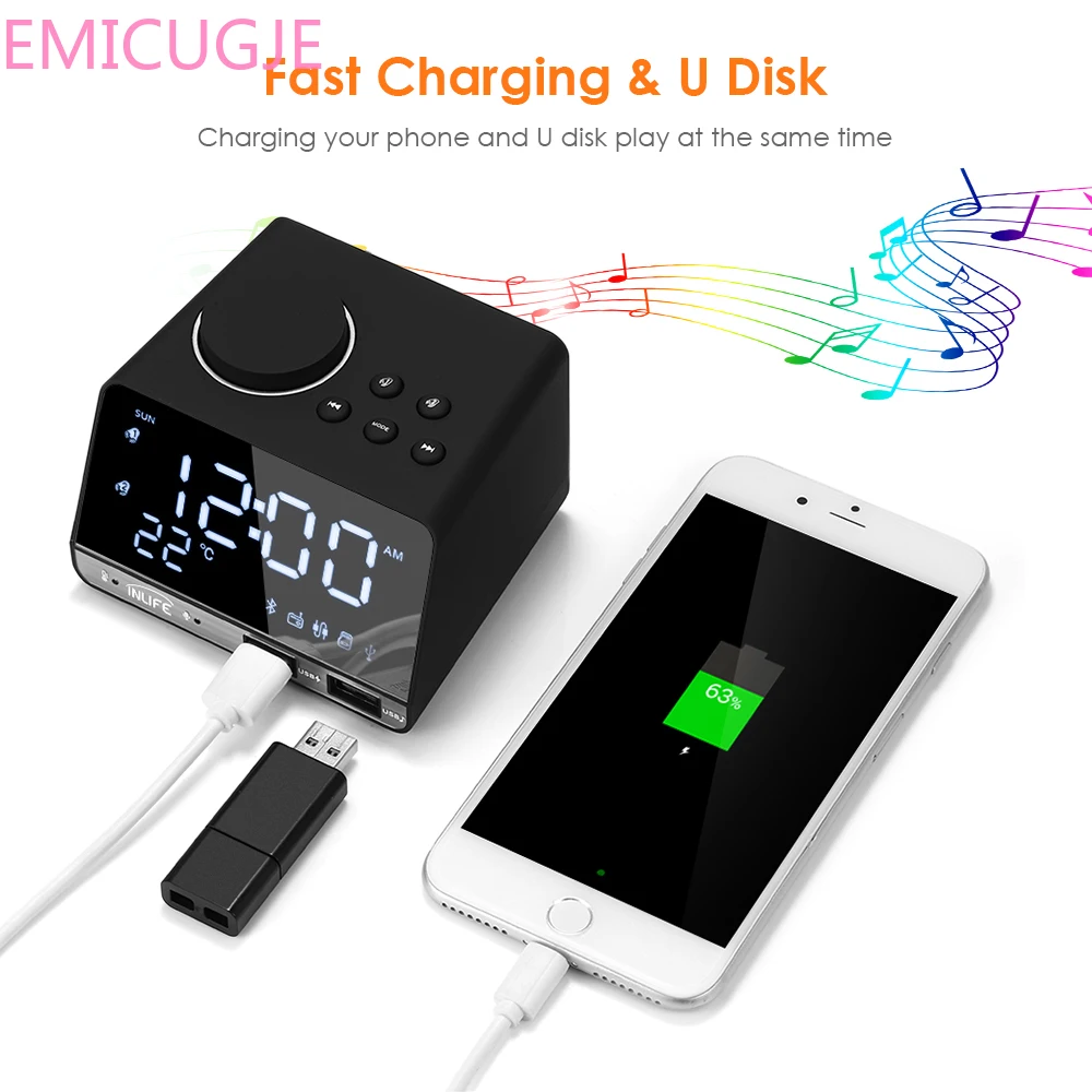 2 USB Ports LED Digital Alarm Clock Home Decration Snooze Table Clock K11 Bluetooth 4.2 Radio Alarm Clock