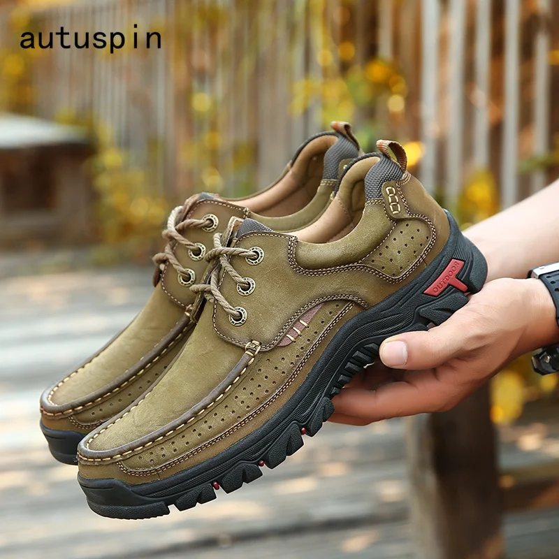 

Autuspin Fashion Men's Casual Shoes Breathable Genuine Leather Soft Rubber Man Dress Chaussures Platform Leisure New Loafers Men