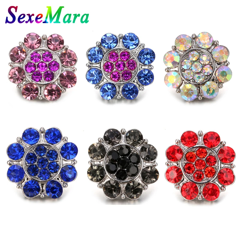 Crystal Flower Snap Button Jewelry Metal Alloy Button fit Leather Snaps