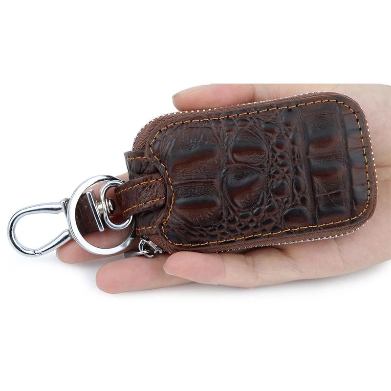 

2019 Unisex Genuine Leather Car Key Holders Fashion Coffee Color Alligator Pattern Men Key Case Wallet Bag Male Key Holder Cover