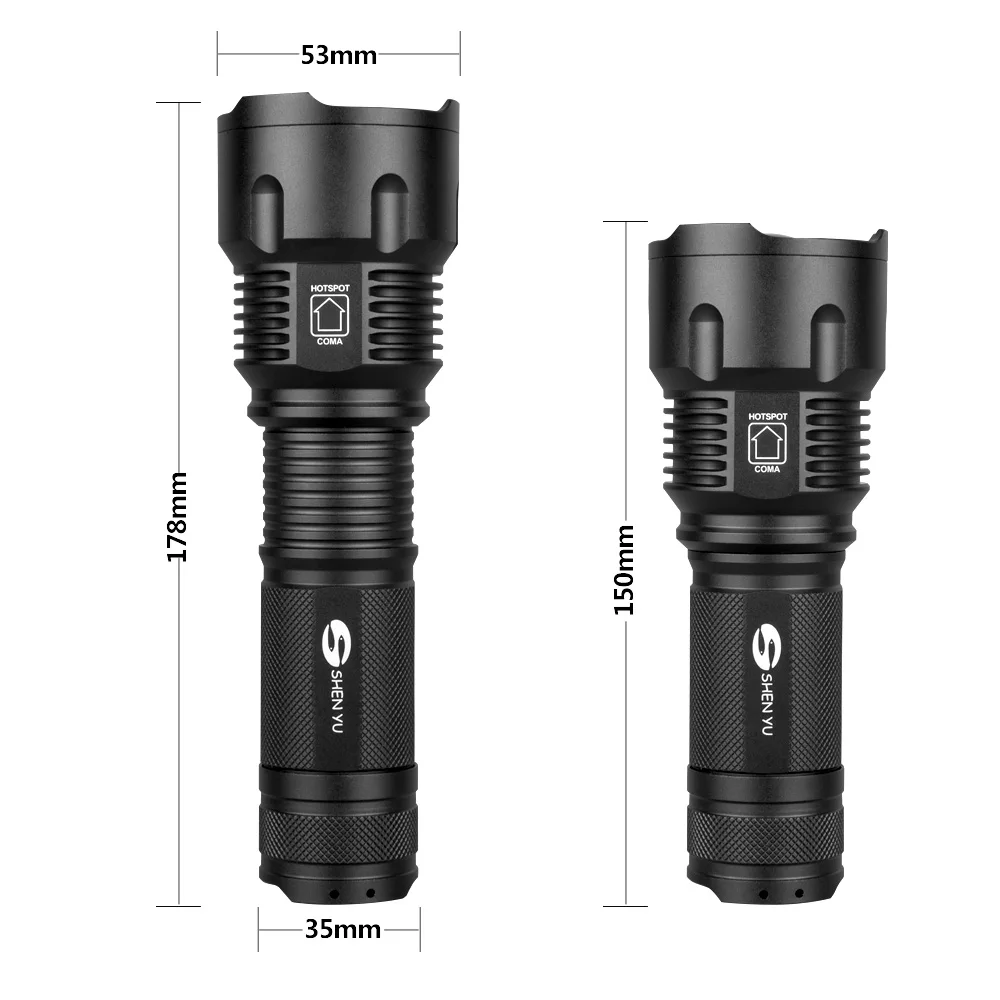 SHENYU Мощный тактический светодиодный фонарик CREE T6 L2 зум Водонепроницаемый факел для 26650 Перезаряжаемые или AA Батарея велосипед фонарик