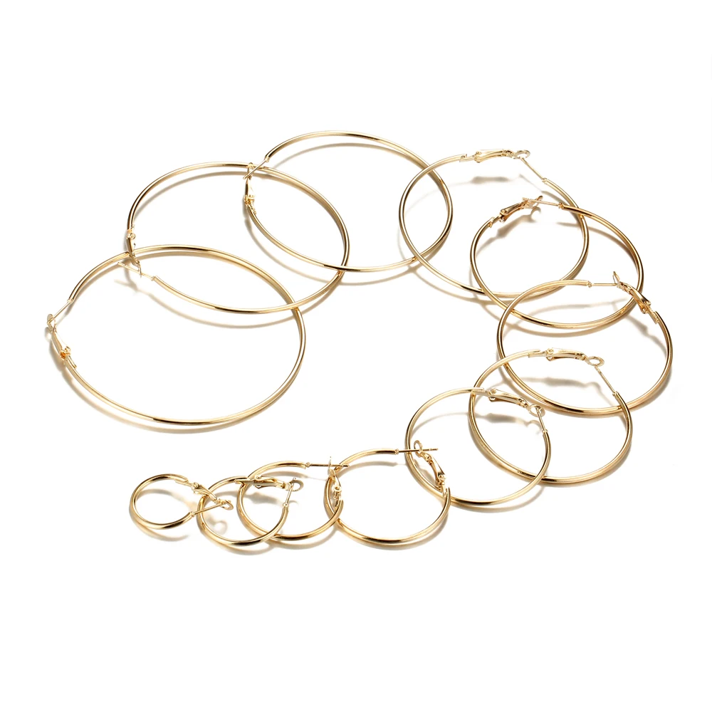 IF ME Fashion 12 пар/уп. большой круглый обруч Комплект сережек для женщин золотой цвет геометрический серьги в форме колец оверсайз Brincos