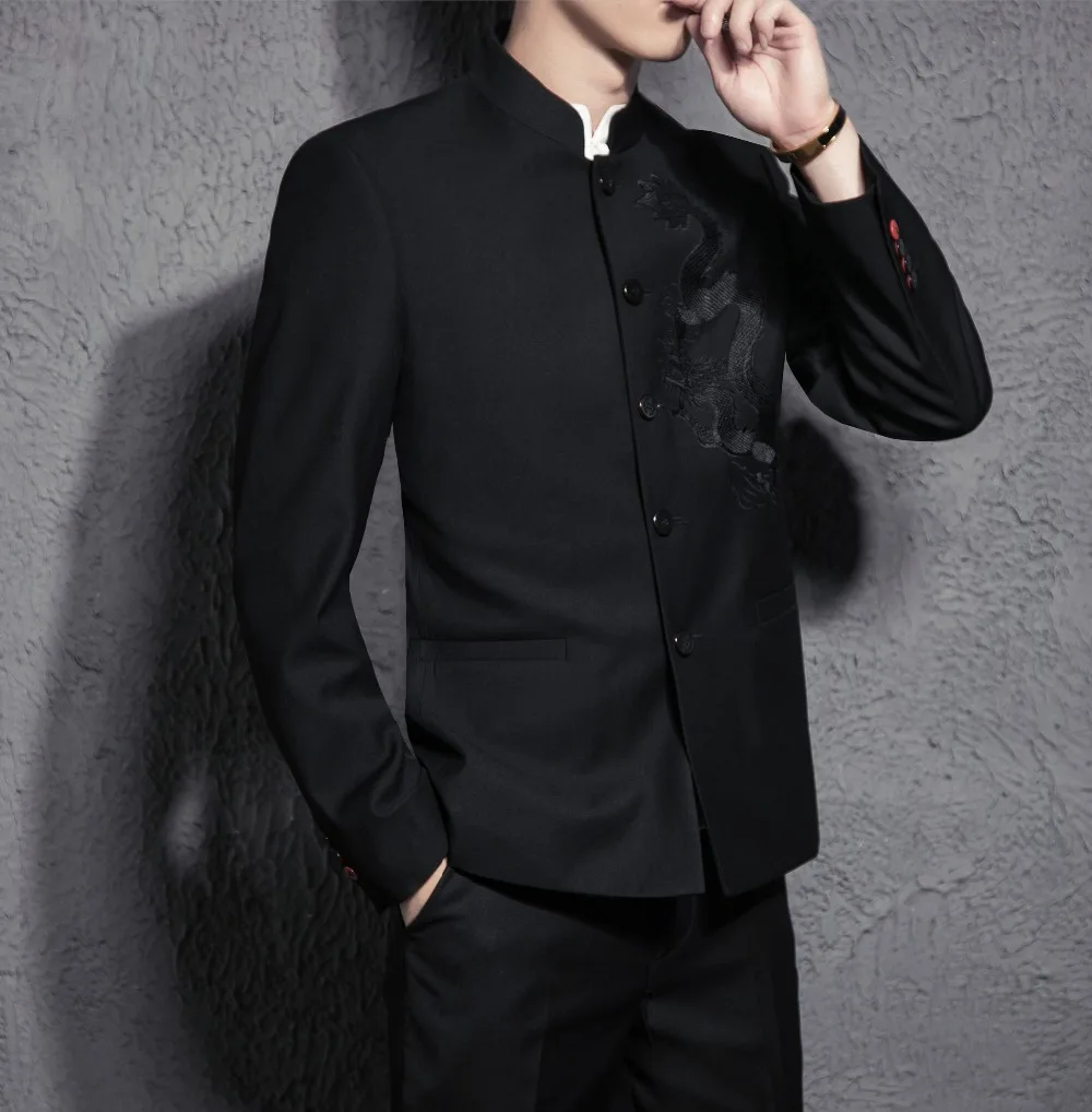 Chinese style suit Dragon Embroidery Chinese kung fu films Stand-up Collar Men's Clothing (suit jacket+pants) 