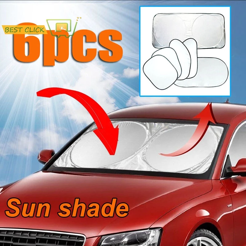 

DSJ 6pcs Silver Car Sun Shade Front Window Sun Blind Screen Shield Protector Windscreen Windshield Visor Cover Block Sunshade UV