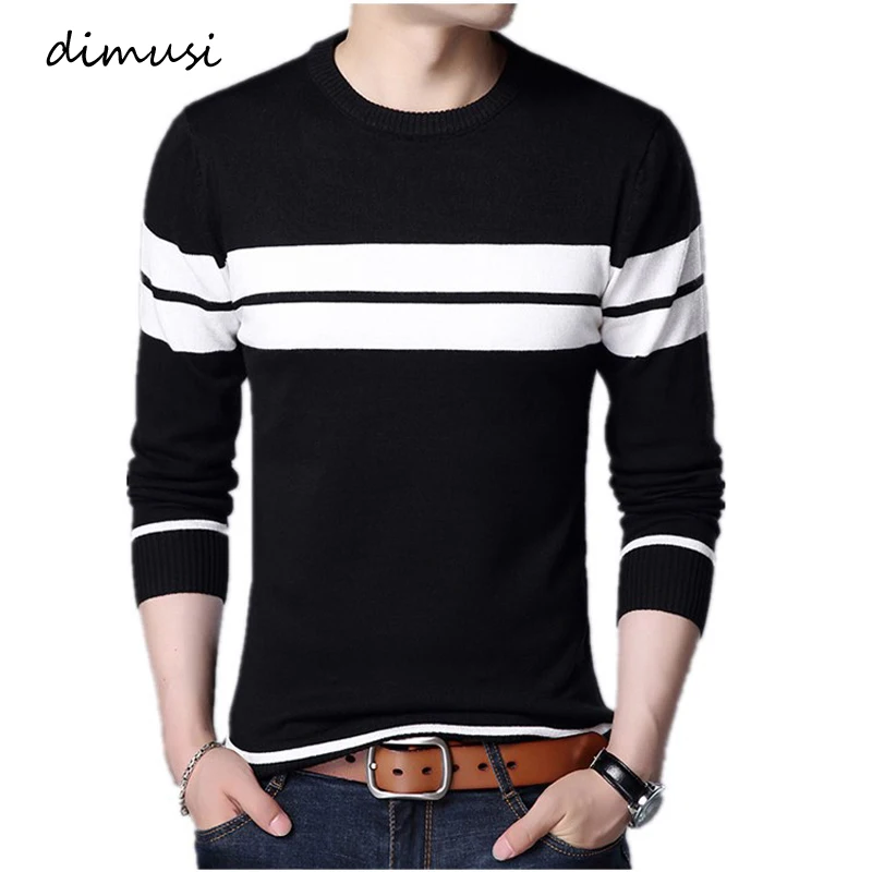 

DIMUSI Winter Men Fashion Pullover Knitted Sweater O-Neck Casual Long Sleeve Warm Pullovers Male Striped Sweaters Clothing