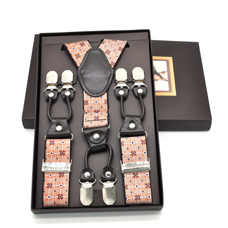 

Mens Suspenders Fashion Women Shirt Suspenders leather 6 clips Braces Male Vintage Casual suspensorio Trousers Strap 3.5*120cm