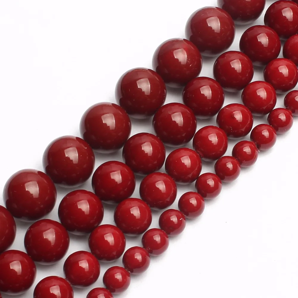 Natural Red beads shell Stone Round Loose beads ball For Jewelry Making
