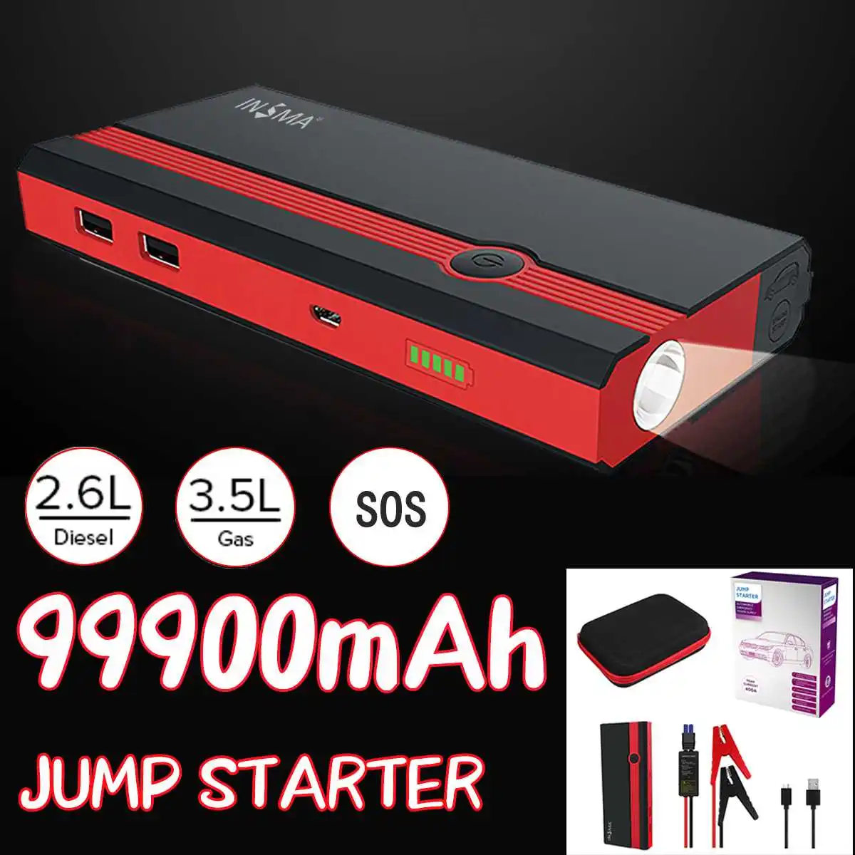 

99900mAh 12V 400A Car Jump Starter Power Bank USB Portable Emergency Car Battery Booster Charger For Auto Starting Device