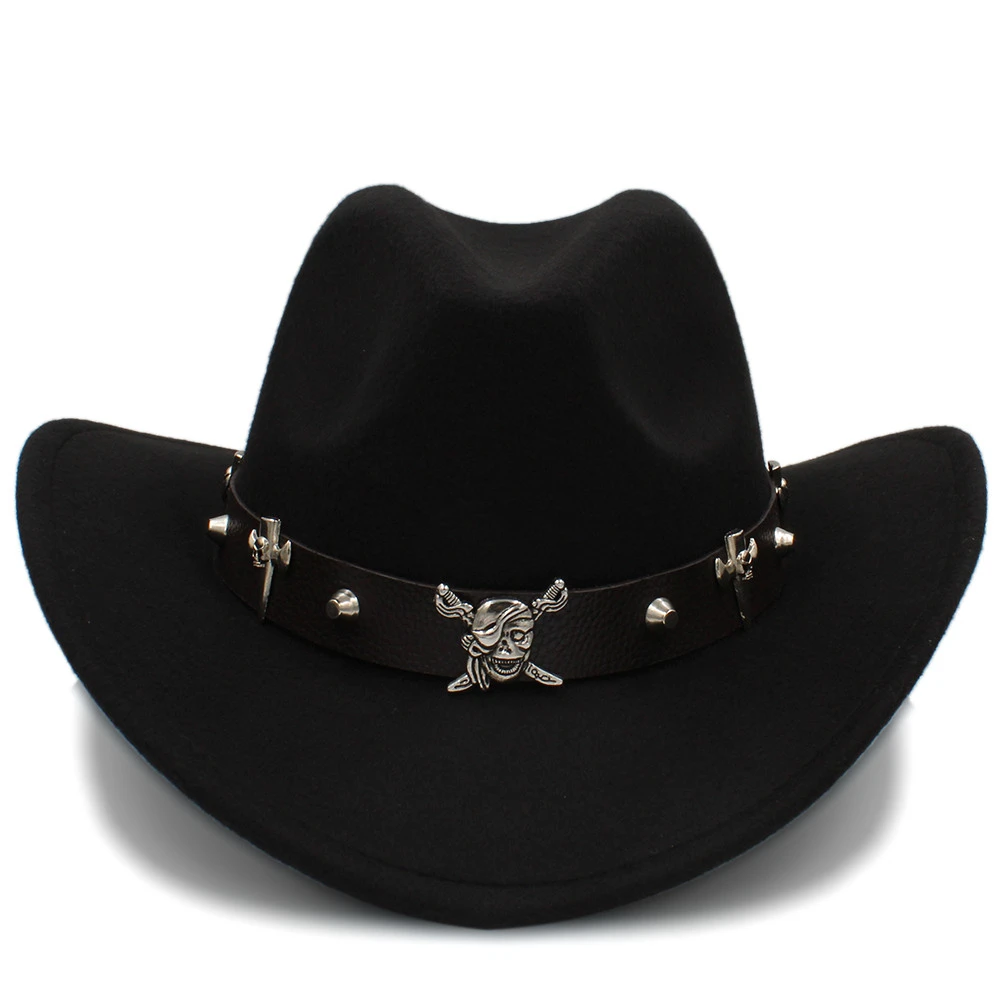 Sombrero de vaquero occidental con agujeros para mujer, Sombrero de lana con cinturón de cuero de pirata para Hombre, gorra de Montana, tamaño 56 58cm|Sombreros de vaquero para mujer| - AliExpress