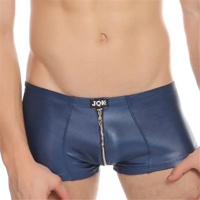 Men's Faux Patent Leather Underwear,Fashion Sexy Low Waist Zipper Design Men's With Rivet Underwear,Men's Boxers Underwear