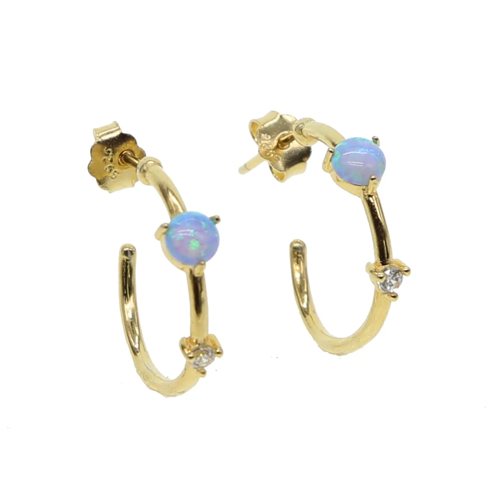 

Sky Blue Fire Opal 925 Silver Earrings Retail Fashion for Women 18kk+ gold color circle hoop Earrings 2019 luxury wedding gift