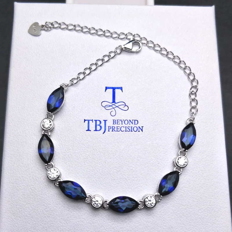 

TBJ,Natural coated deep blue topaz bracelet in 925 sterling silver shiny jewelry for girls women as birthday anniversary gift