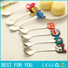 100 шт./лот cartoonstainless стали ложка/Мороженое spoontableware силиконовая ложка Кухня инструмент десертная ложка перемешивание кофе