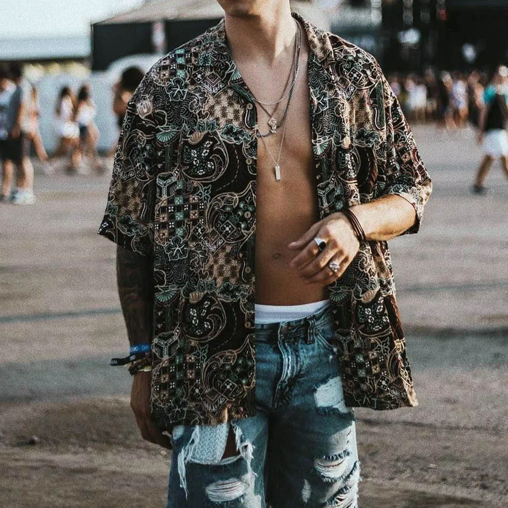 

camisas Men's shirt Summer Fashion Casual Lapel Print Short Sleeve Shirt Sexy streetwear Tops Blouse Men hawaiian shirt chemise