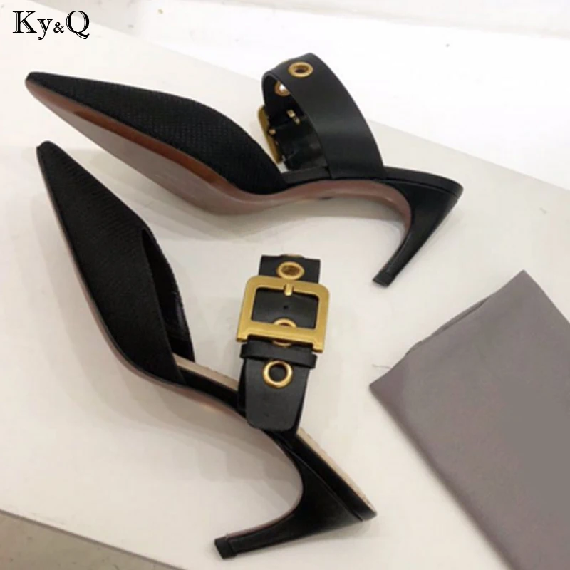 

Summer New 2019 Summer New Fashion Ladies Wear Small Pointed Comfortable Cat And Beach Metal Buckle High Heel Casual Wild Slippe