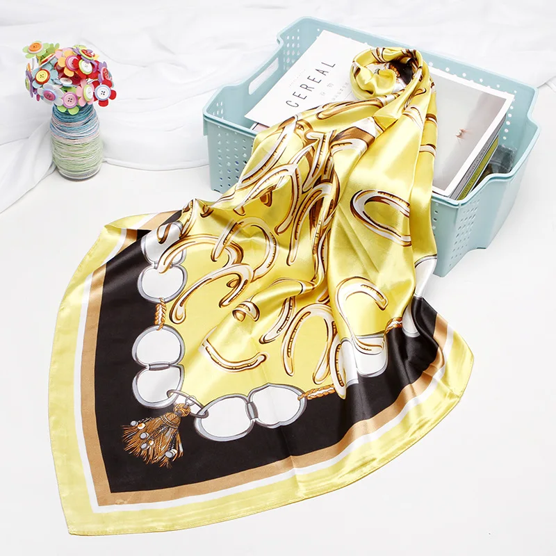 

Fashion Shawls Hijab Scarf For Women Print Silk Satin Hair Scarfs Kerchief 90cm*90cm Square Neckerchief Scarves For Ladies 2019