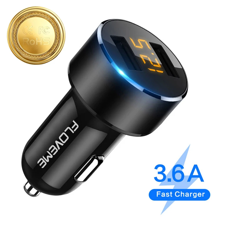 FLOVEME 3.6A المزدوج USB الوقت شاحن سيارة شاحن ولاعة السجائر شاحن آيفون Xiaomi سامسونج الهاتف سريع Xiaomi شواحن