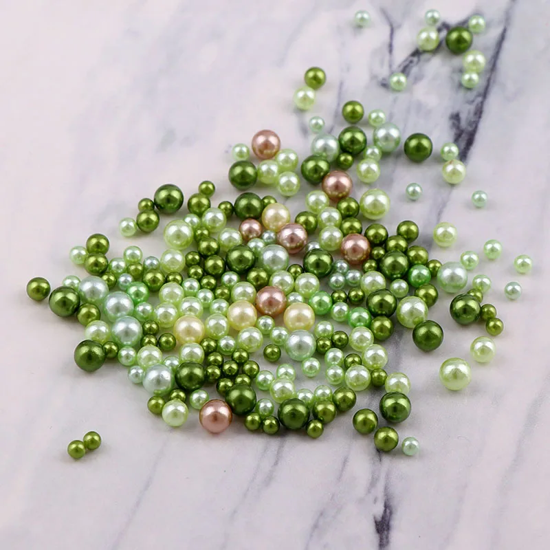 3-6 мм смешанный размер имитация без жемчуг с отверстиями круглые бусины темно-зеленая серия для украшения ногтей DIY