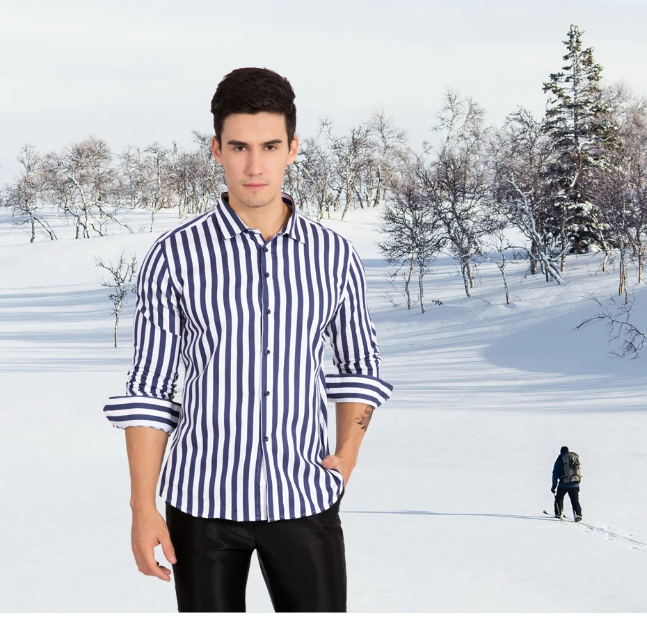 VISADA Яуна в полоску мужские рубашки с длинным рукавом 2017 Зима Новое поступление Повседневное мужские брендовые одежда рубашка Homme Plus
