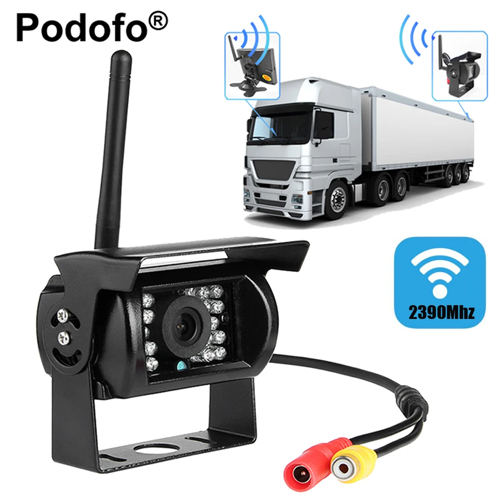 Kopen Podofo Draadloze Auto Achteruitrijcamera Waterdichte 18 IR Nachtgezichten Camera Kleur Ccd Reverse Systeem voor Voertuig Vrachtwagen