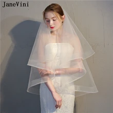 JaneVini, простая свадебная вуаль цвета слоновой кости/белого цвета, два слоя, длина до локтя, вуаль с ленточным краем, фата невесты с гребнем, женские свадебные аксессуары