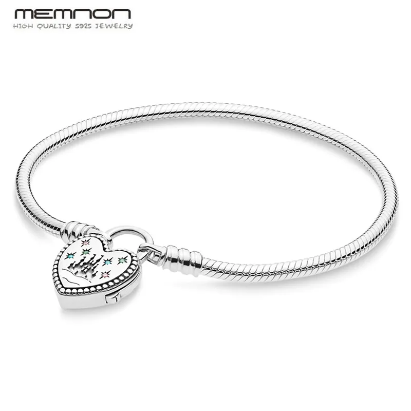 

100% 925 Sterling Silver Fantasyland Castle Heart Bracelets For Women fit Bead Charms DIY snake bracelet bangles fashion jewelry