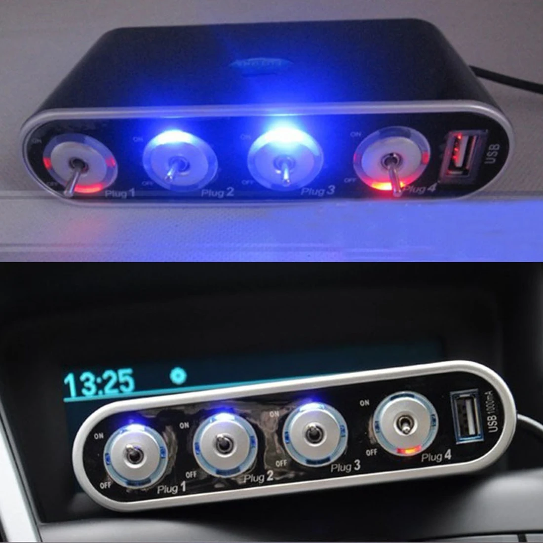 

Dewtreetali Hot Sale 12V - 24V 4 Way Multi Socket Car Charger Vehicle Auto Car Cigarette Lighter Socket Splitter +USB Ports Plug