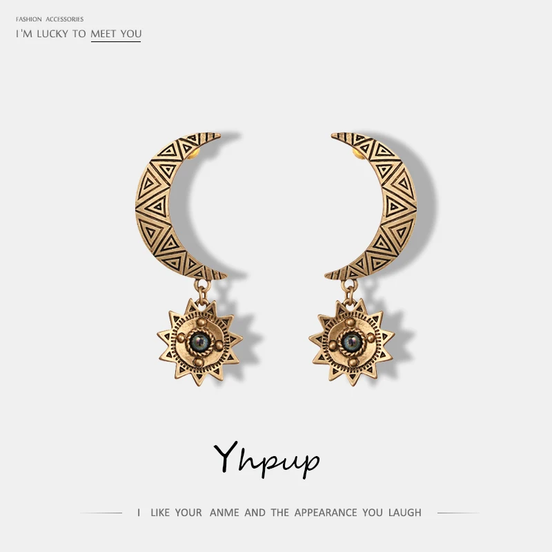 

Yhpoup Vintage Antique Moon Sun Dangle Earrings Ethnic Retro Drop Earrings For Women Boucles D'oreilles Pour Les Femmes Gifts