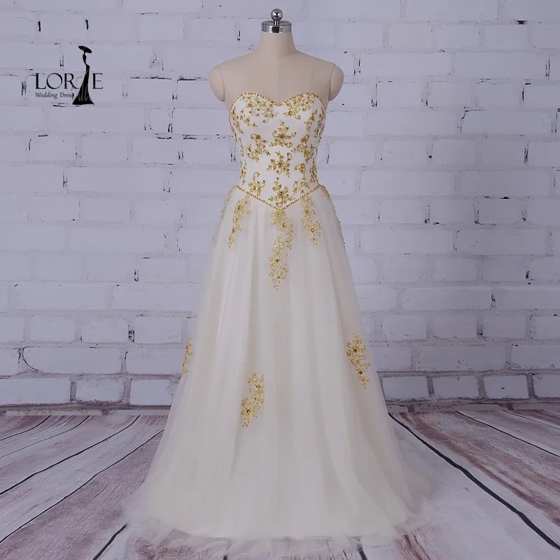 

LORIE Ivory Prom Dresses Long 2017 Lace-up Sweetheart Dress for Graduation Fast Shipping Evening Gowns Gold Lace Appliques