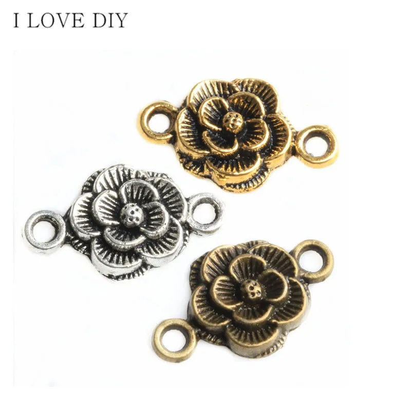 30 шт античные серебряные/Бронзовые шармы-соединители в форме цветка для DIY ювелирные изделия, изготовление браслетов