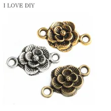 30 шт античные серебряные/Бронзовые шармы-соединители в форме цветка для DIY ювелирные изделия, изготовление браслетов