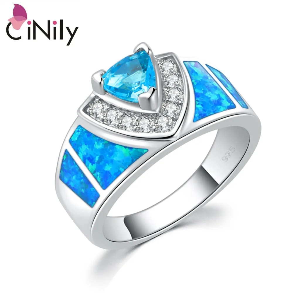 

CiNily Created Blue Fire Opal Blue Zircon Cubic Zirconia Silver Plated Ring Wholesale Retail Women Jewelry Ring Size 5-12 JR3435