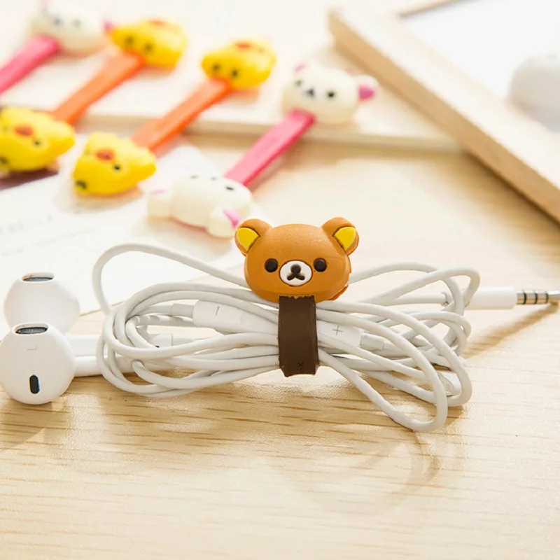 Cable organizer Desk organizer Storage organizer Bag organizer 4Pcs Cartoon Silicone Data Wire Cable Organizer Kawaii Earphone Bobbin Winder Wire Cord Holder For iPhone USB Protector Gadgets